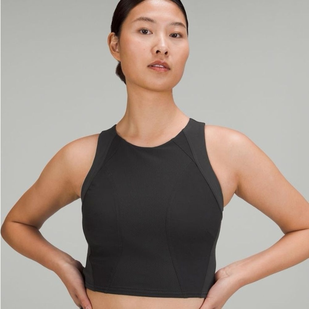 Lululemon Mesh Panelled Training Shelf Tank Top, Black, Size 4